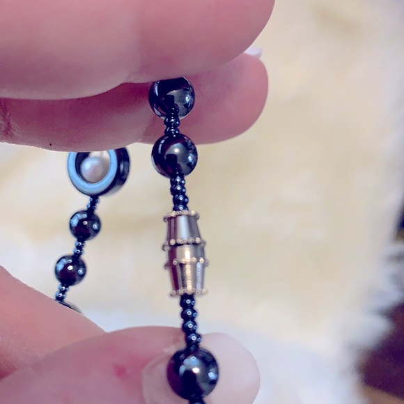 Handmade Metallic Haematite Bracelet 7mmLovely Natural Freshwater Pearls - Picture 5 of 15